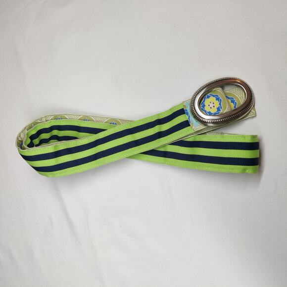 Lot of 2 Eliza B Colorful Reversible Striped Floral Ribbon Belt Silver Buckle OS - Picture 6 of 9
